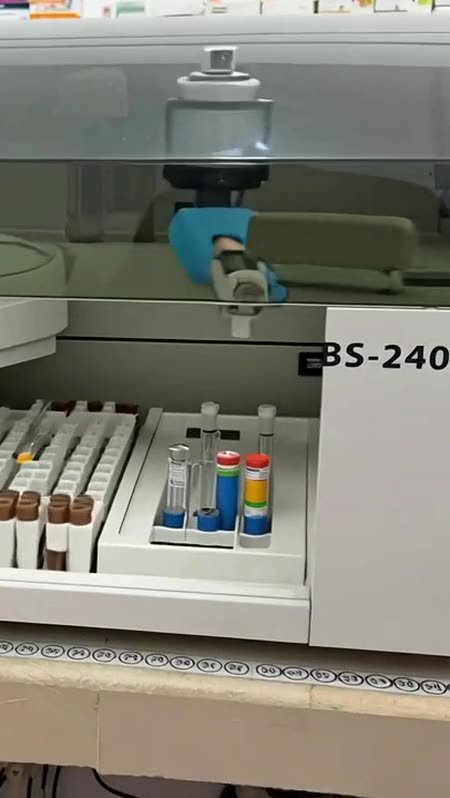 Mindray BS-240 Pro chemistry analyzer running patient samples in the TrustLife laboratory